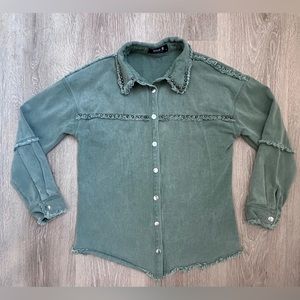 Blue B|Shacket‎ Jacket|Studded/Frayed|Army Green|SZ S